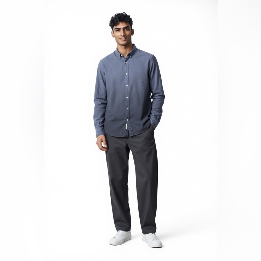 J. Crew Mens Organic Cotton Slim Untucked Long Sleeve Casual Blue Shirtp